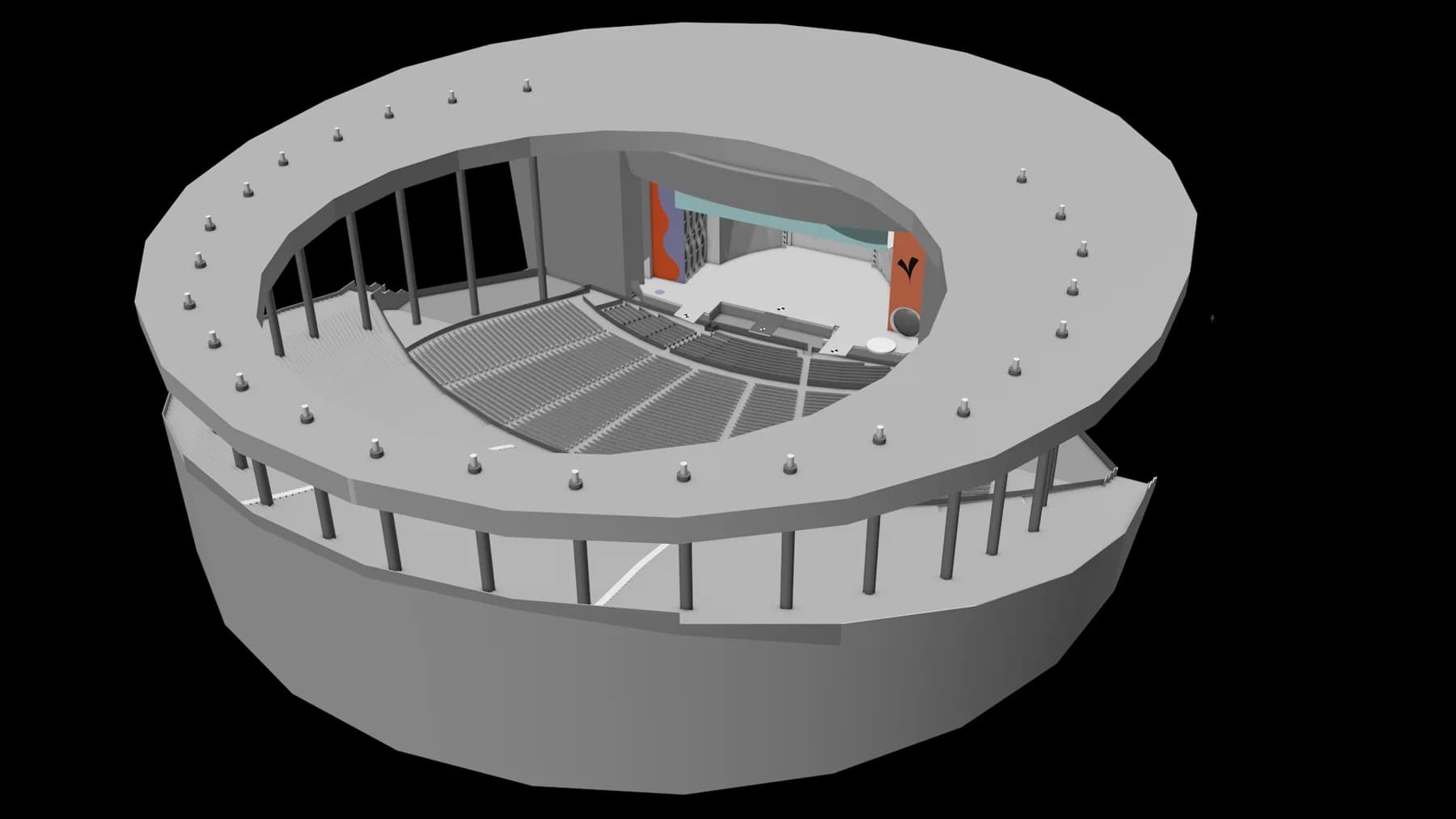 Detalle de graderías en la maqueta 3D de Quinta Vergara